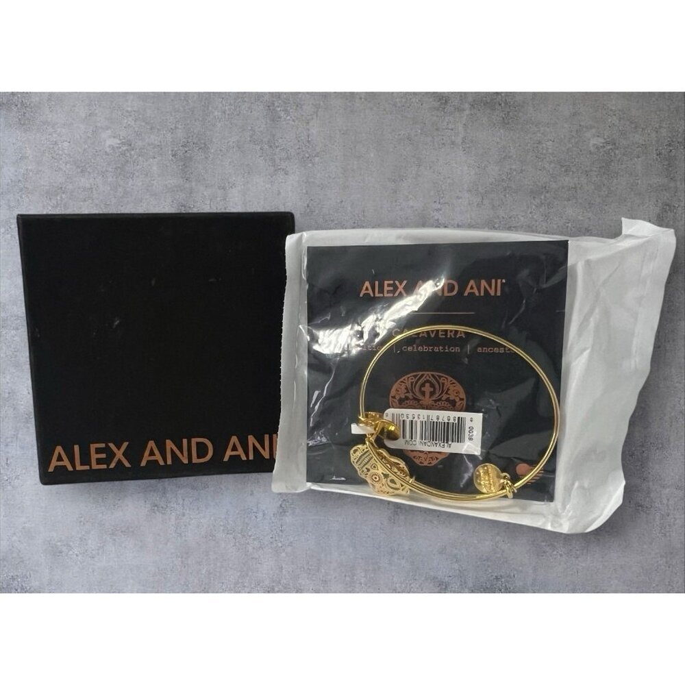 Alex And Ani Calavera Gold Plated Skull Charm Bracelet W/Card NWT